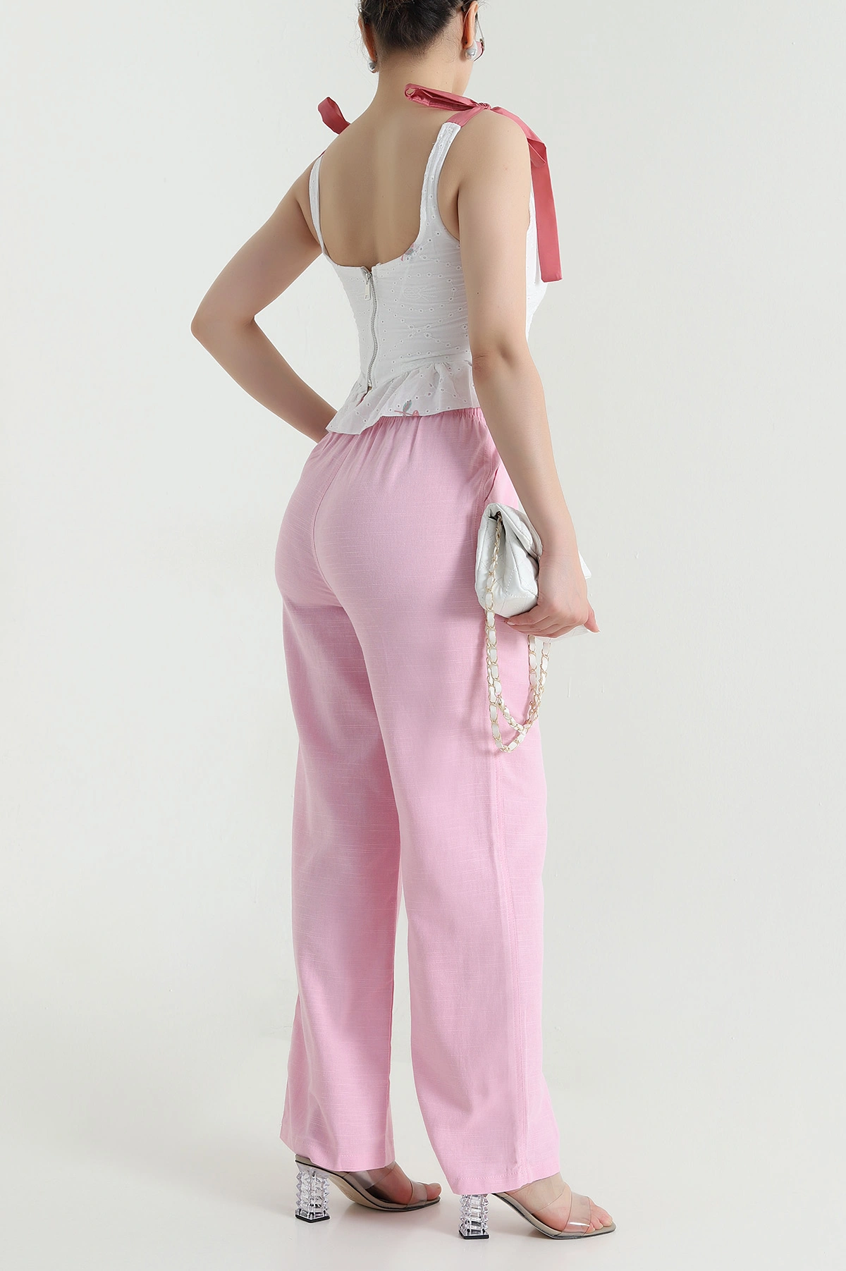 Pembe Dimi kumaş Beli Lastikli Kadın Pantolon 470566