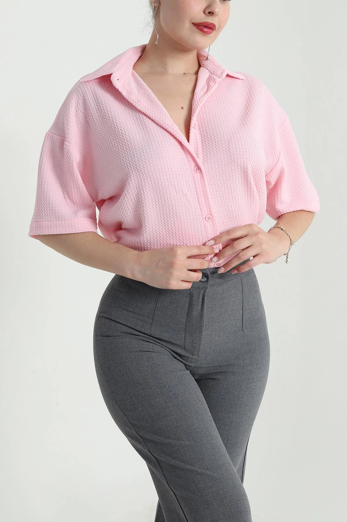Pembe Dragon Gofre Kadın Gömlek 480063