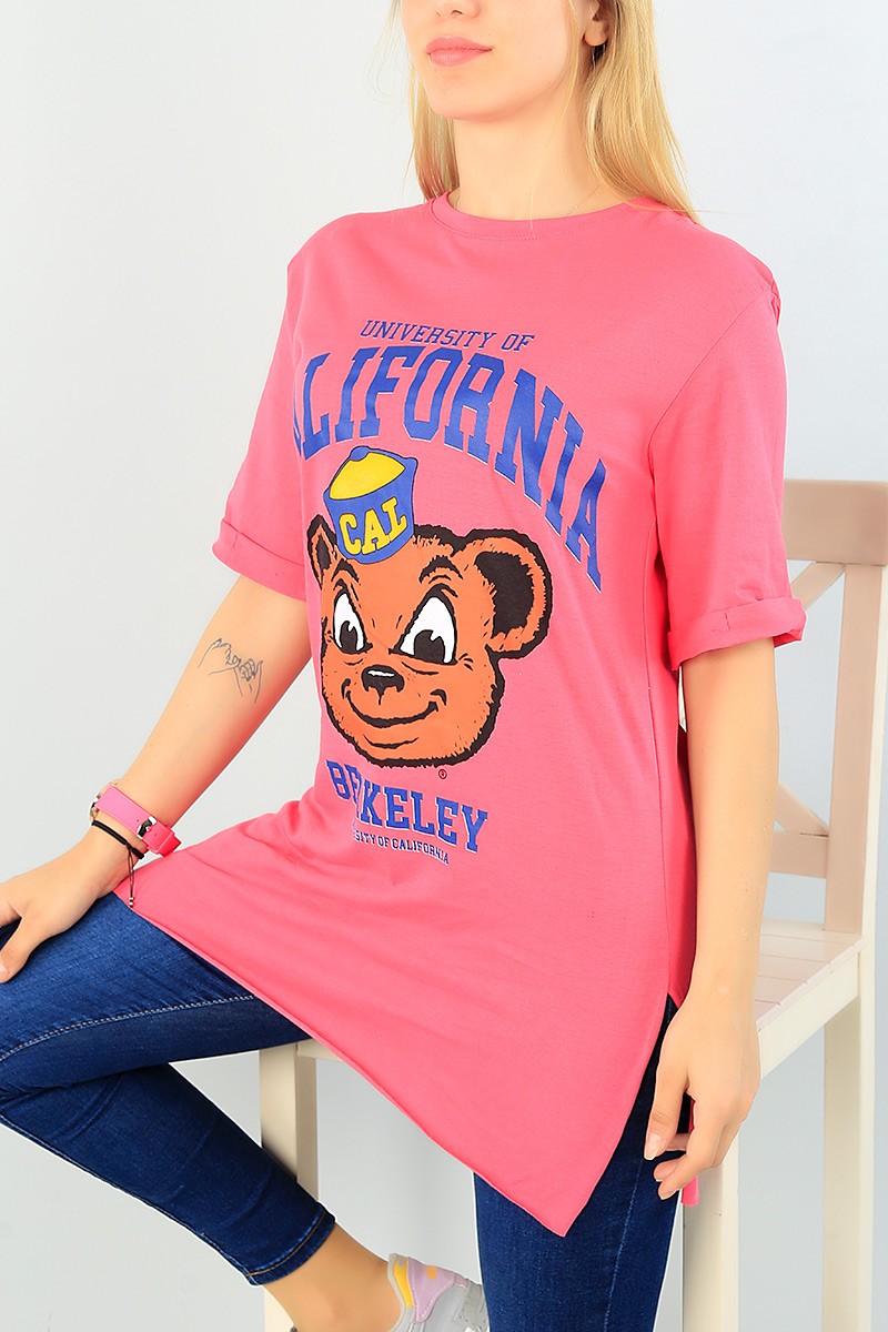 Pembe Duble Kol Likralı Bayan Tişört 66275