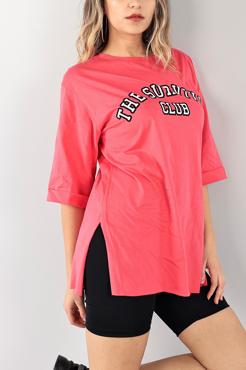 Pembe Duble Kol Yırtmaçlı Bayan Tişört 100083