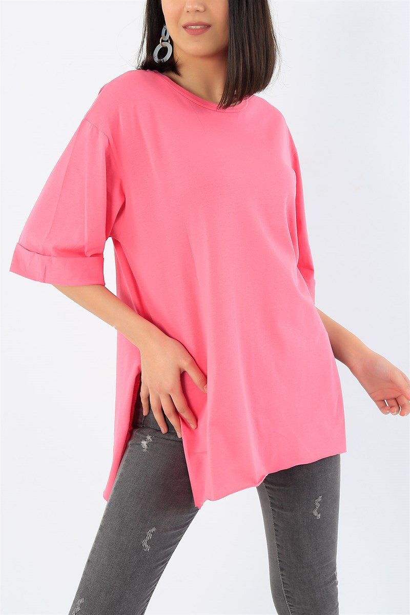 Pembe Duble Kol Yırtmaçlı Salaş Tişört 32346