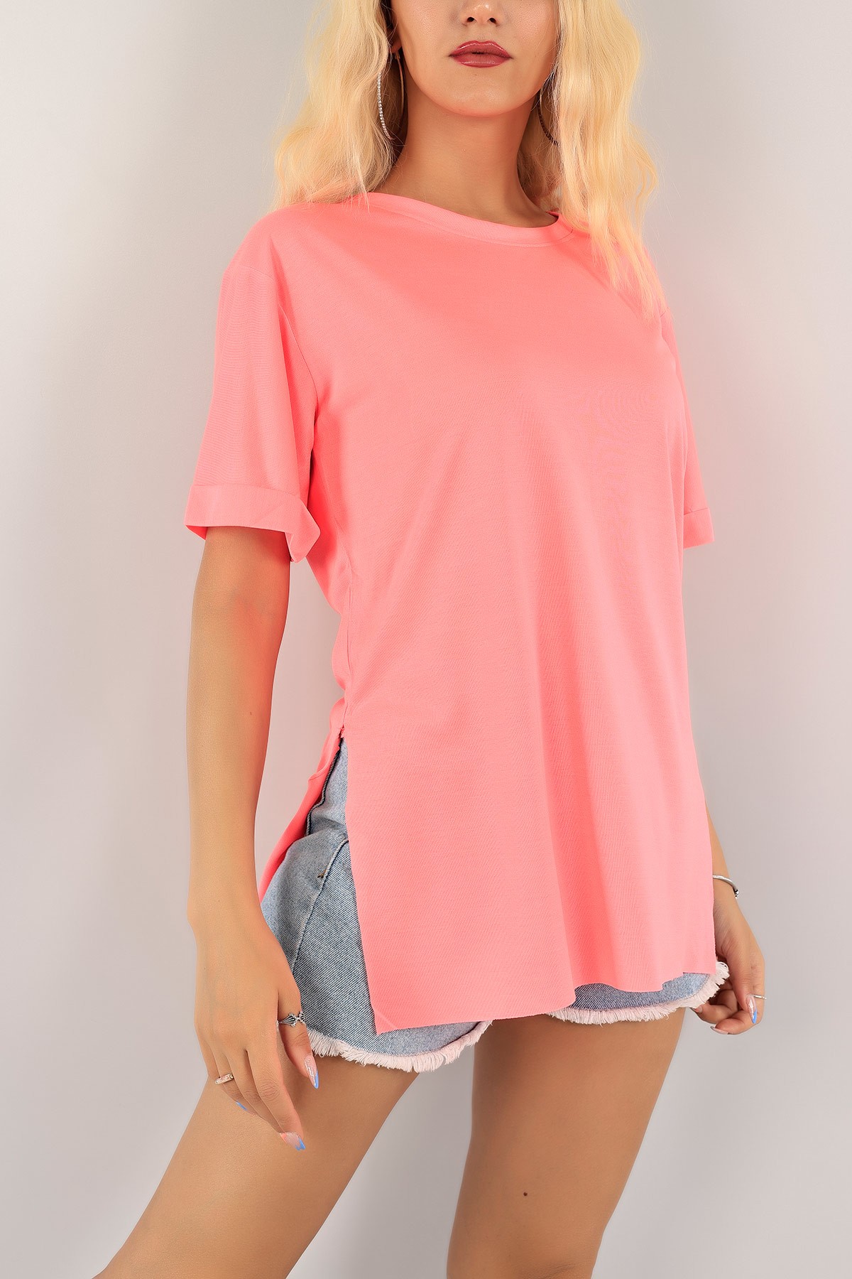 Pembe Duble Kol Yırtmaçlı Tişört 125168