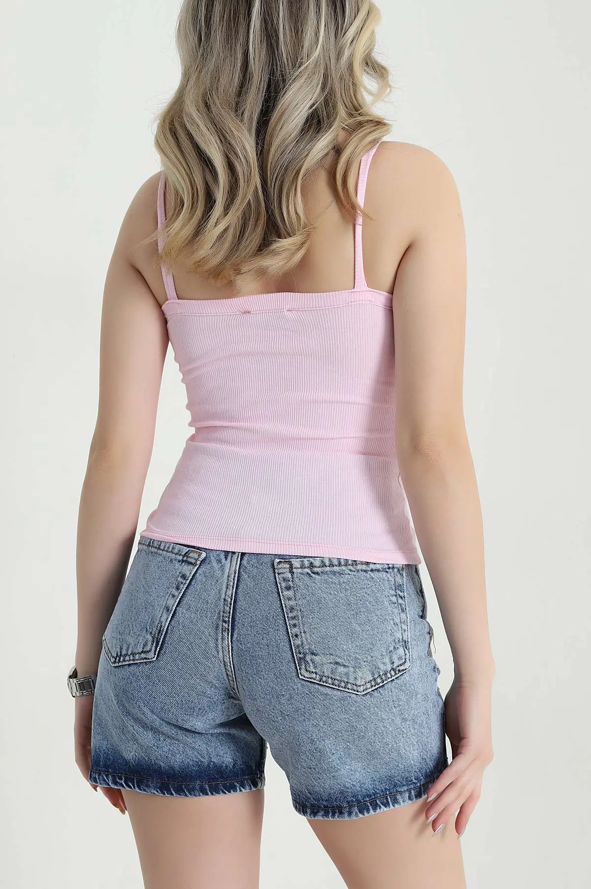 Pembe Düğme Detay Kaşkorse Bluz 470589
