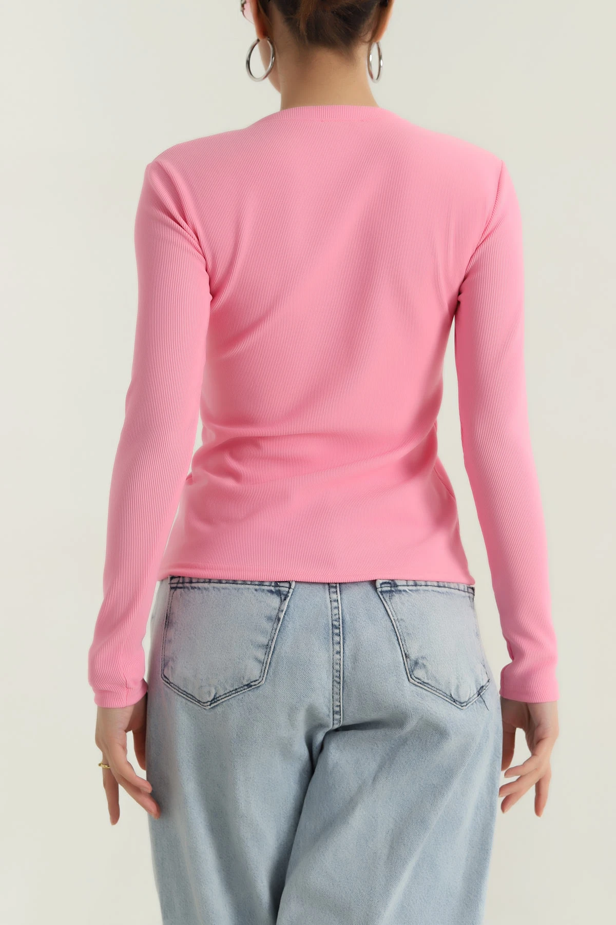 Pembe Düğme Detay Ottoman Kadın Bluz 389608