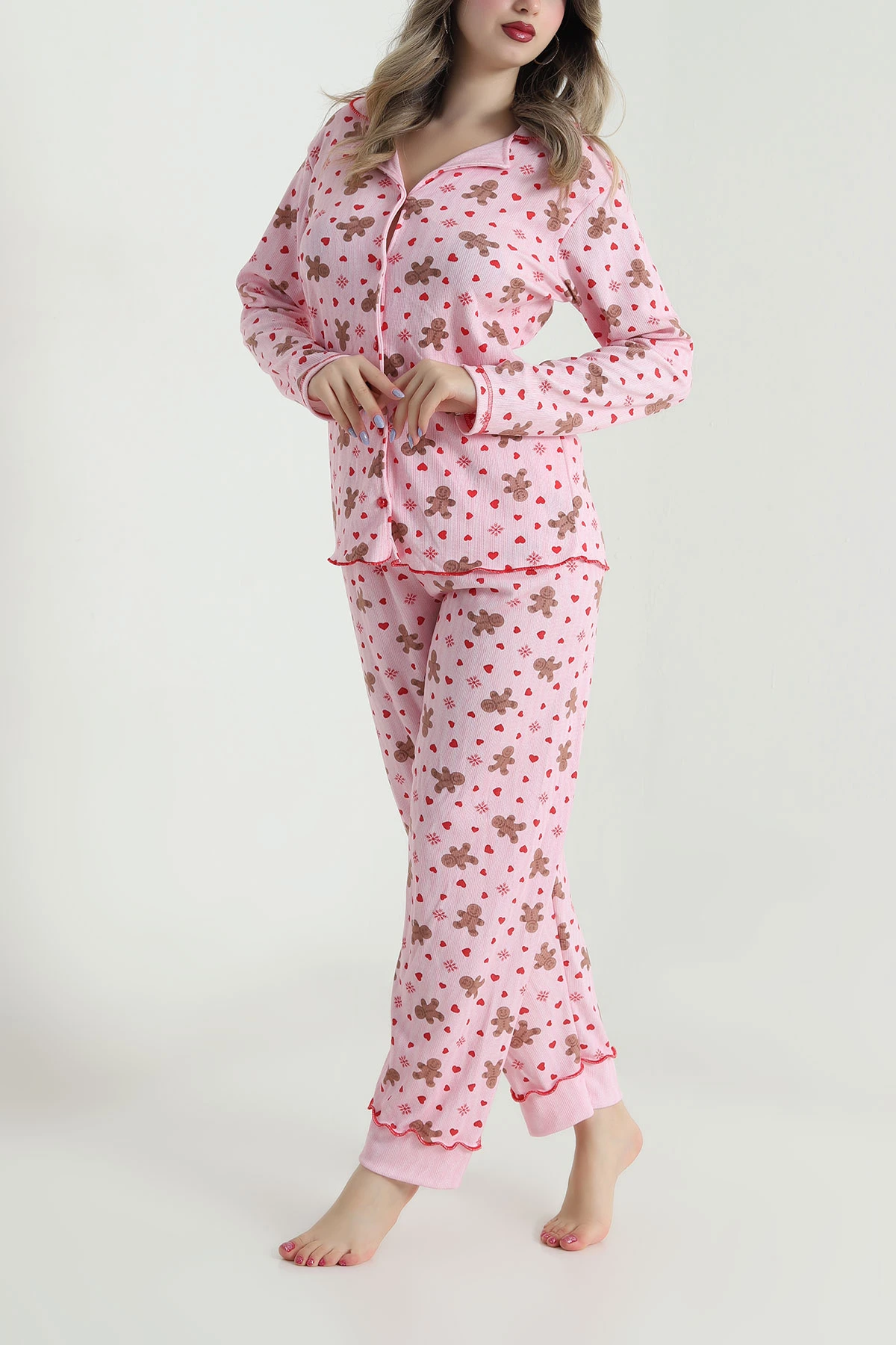 Pembe Düğmeli Berlin Kadın Pijama Takımı 494680