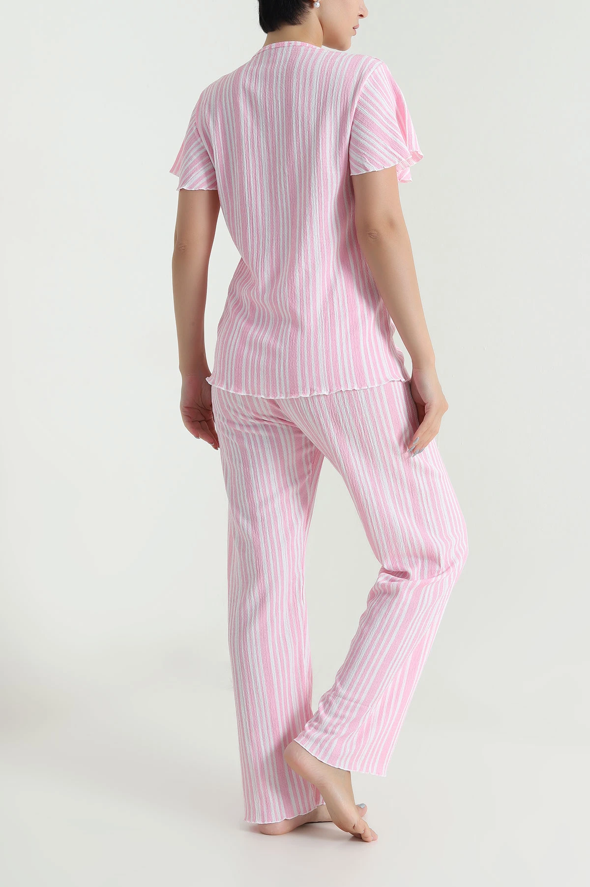 Pembe Düğmeli Bürümcük Kadın Pijama Takımı 479561