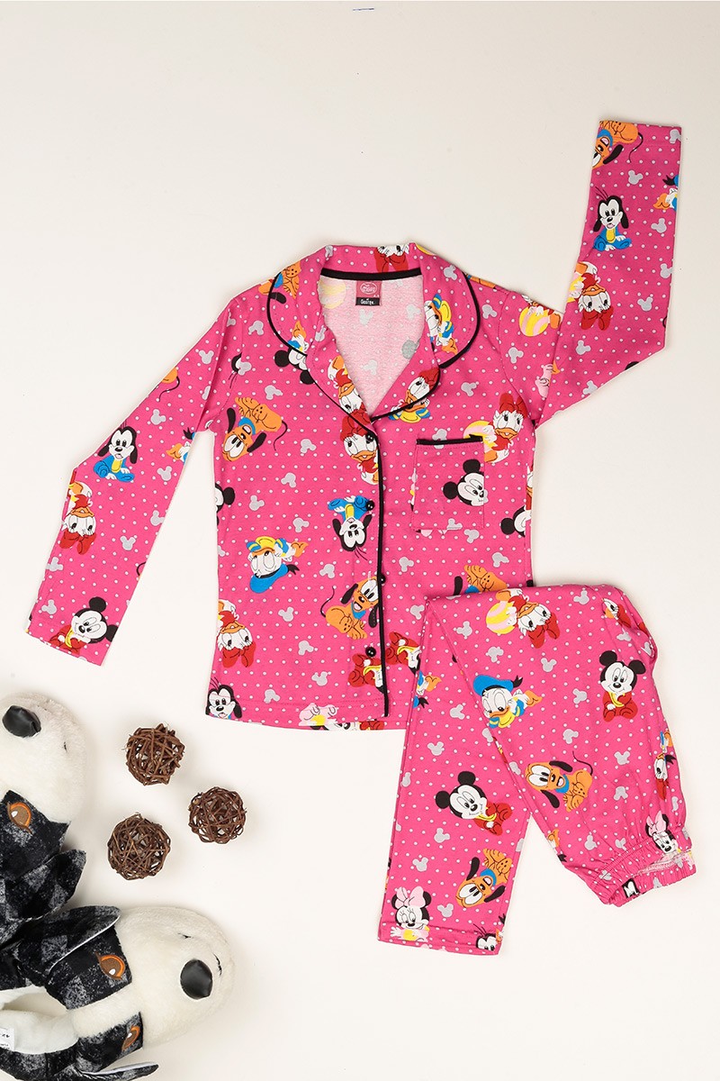 Pembe Düğmeli Kız Çocuk Pijama Takımı 77883