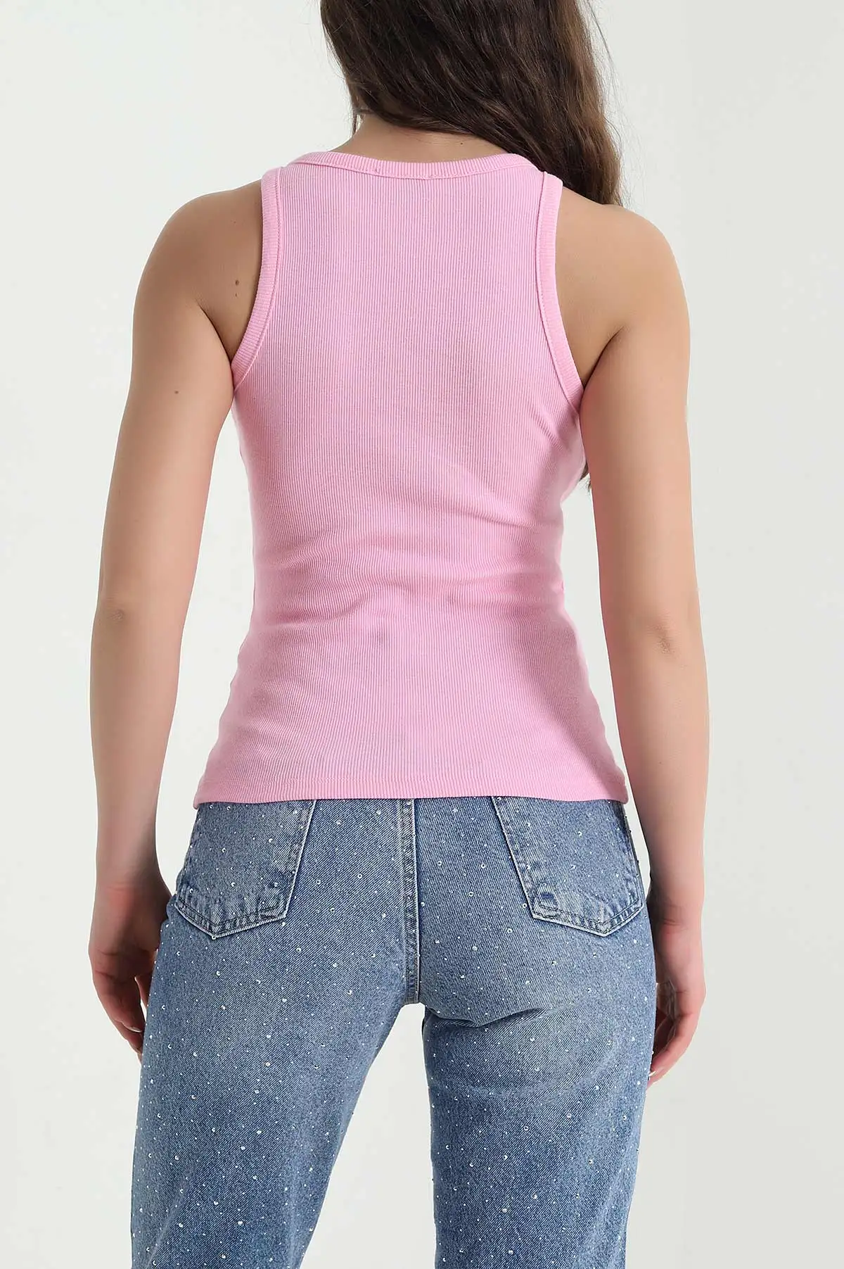 Pembe Düğmeli Likralı Kaşkorse Kadın Atlet 457710
