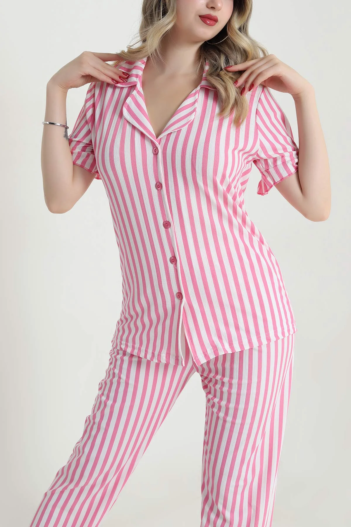 Pembe Düğmeli Sedef Kadın Pijama Takımı 479538