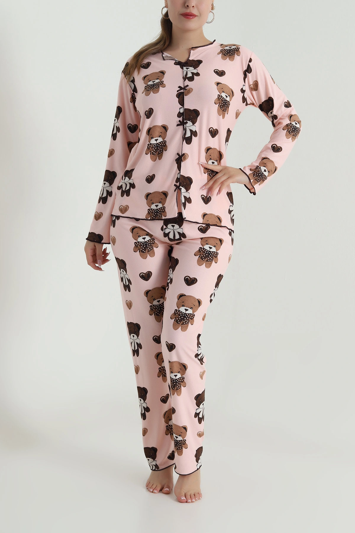 Pembe Düğmeli Süet Kadın Pijama Takımı 486272