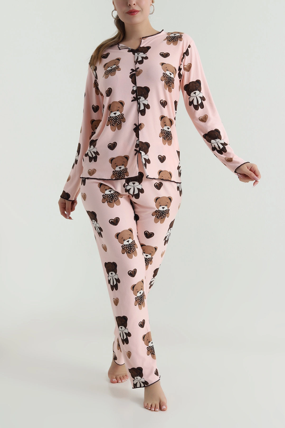 Pembe Düğmeli Süet Kadın Pijama Takımı 486272