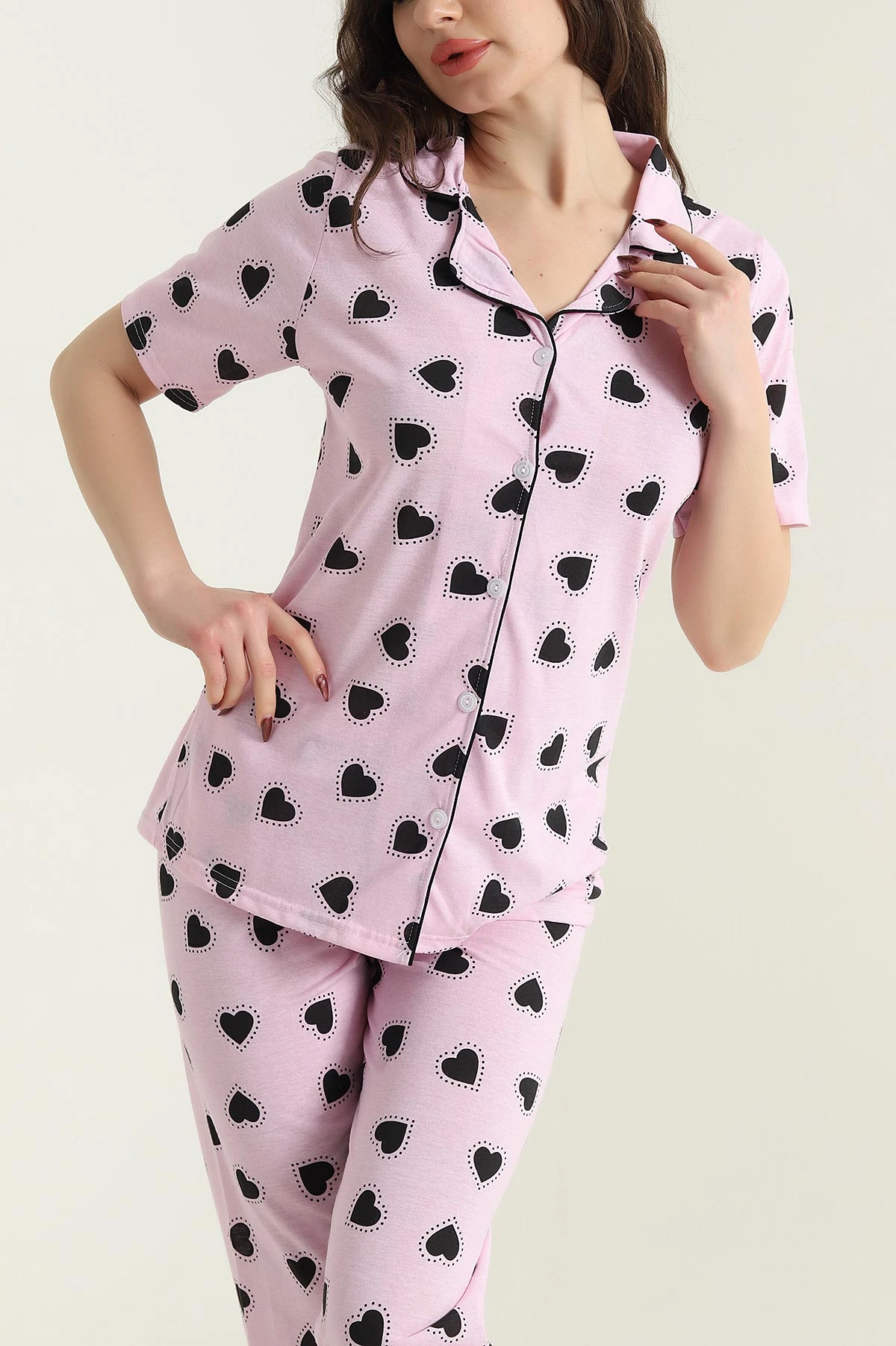 Pembe Düğmeli Süprem Kadın Pijama Takımı 437001