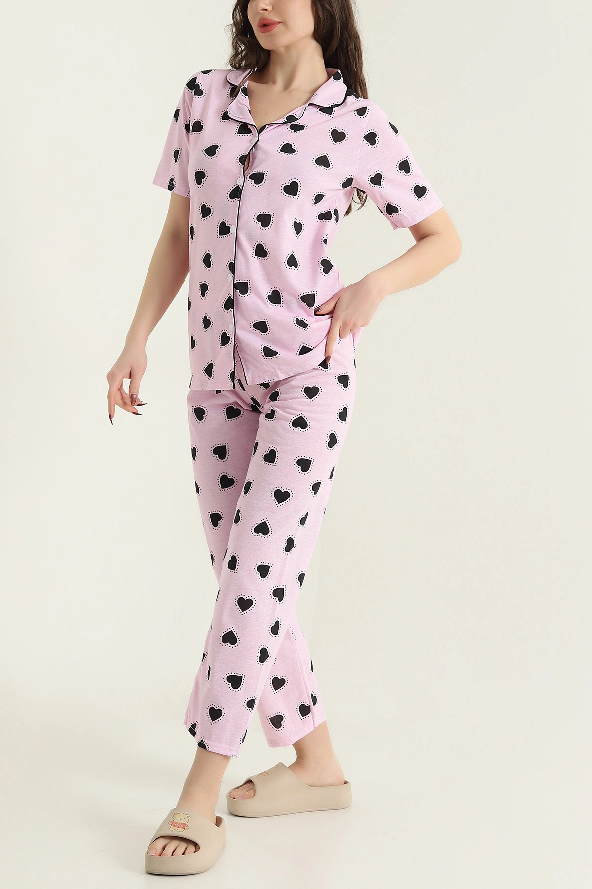 Pembe Düğmeli Süprem Kadın Pijama Takımı 437001