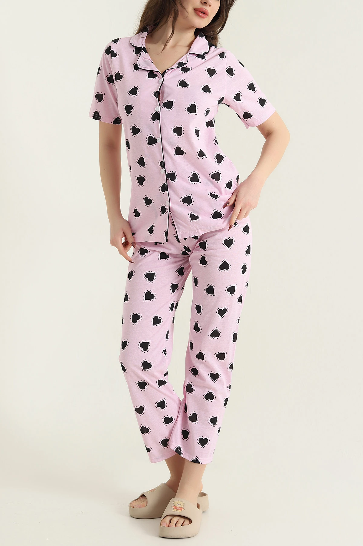 Pembe Düğmeli Süprem Kadın Pijama Takımı 437001
