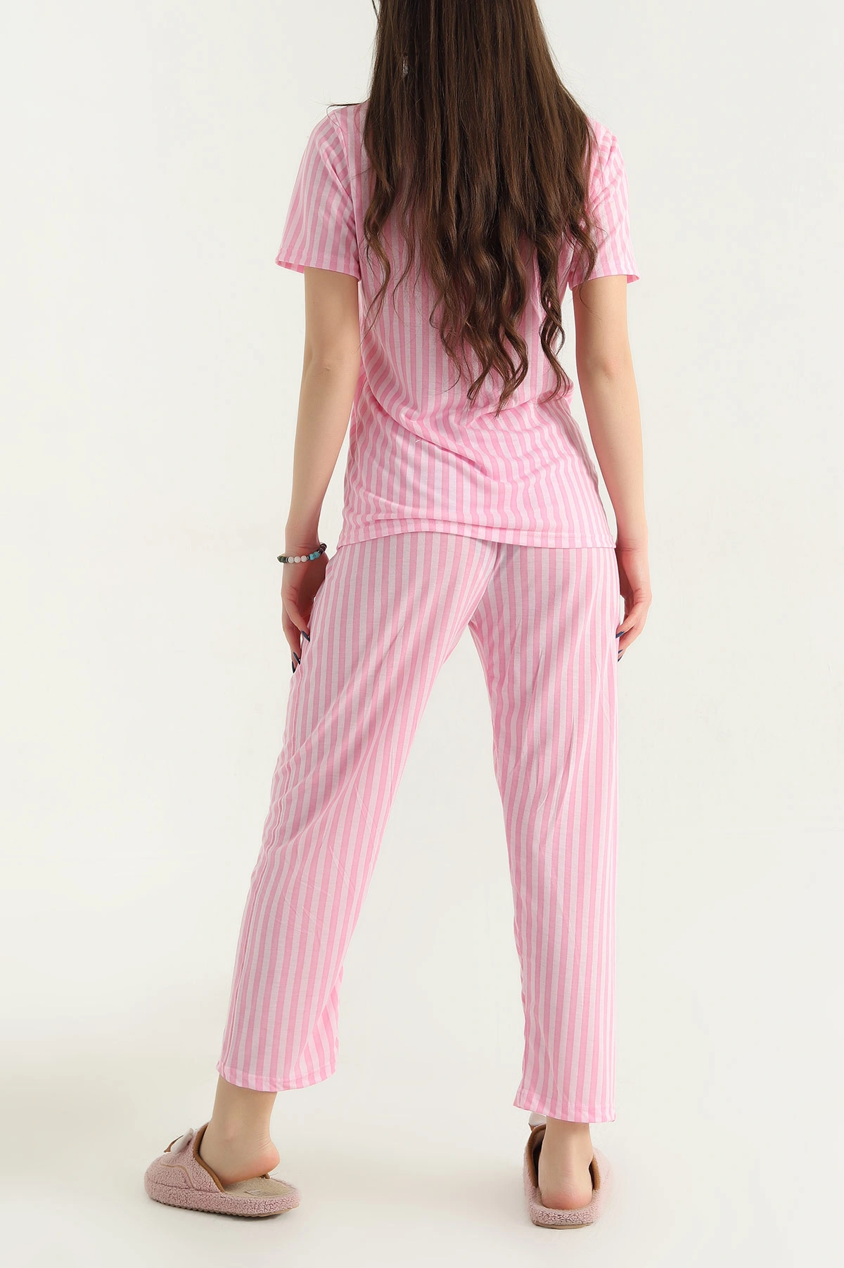 Pembe Düğmeli Viskon Bayan Pijama Takımı 338281