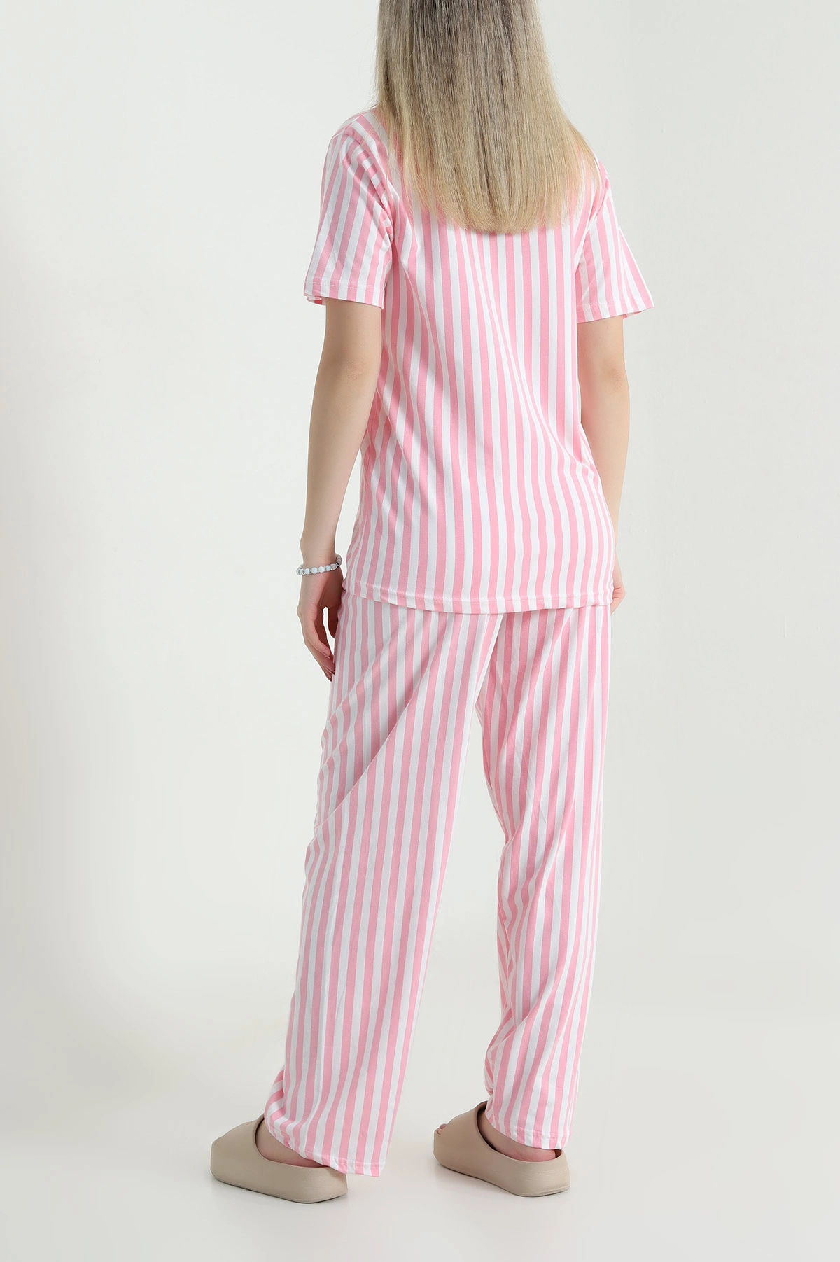 Pembe Düğmeli Viskon  Kadın Pijama Takımı 466686