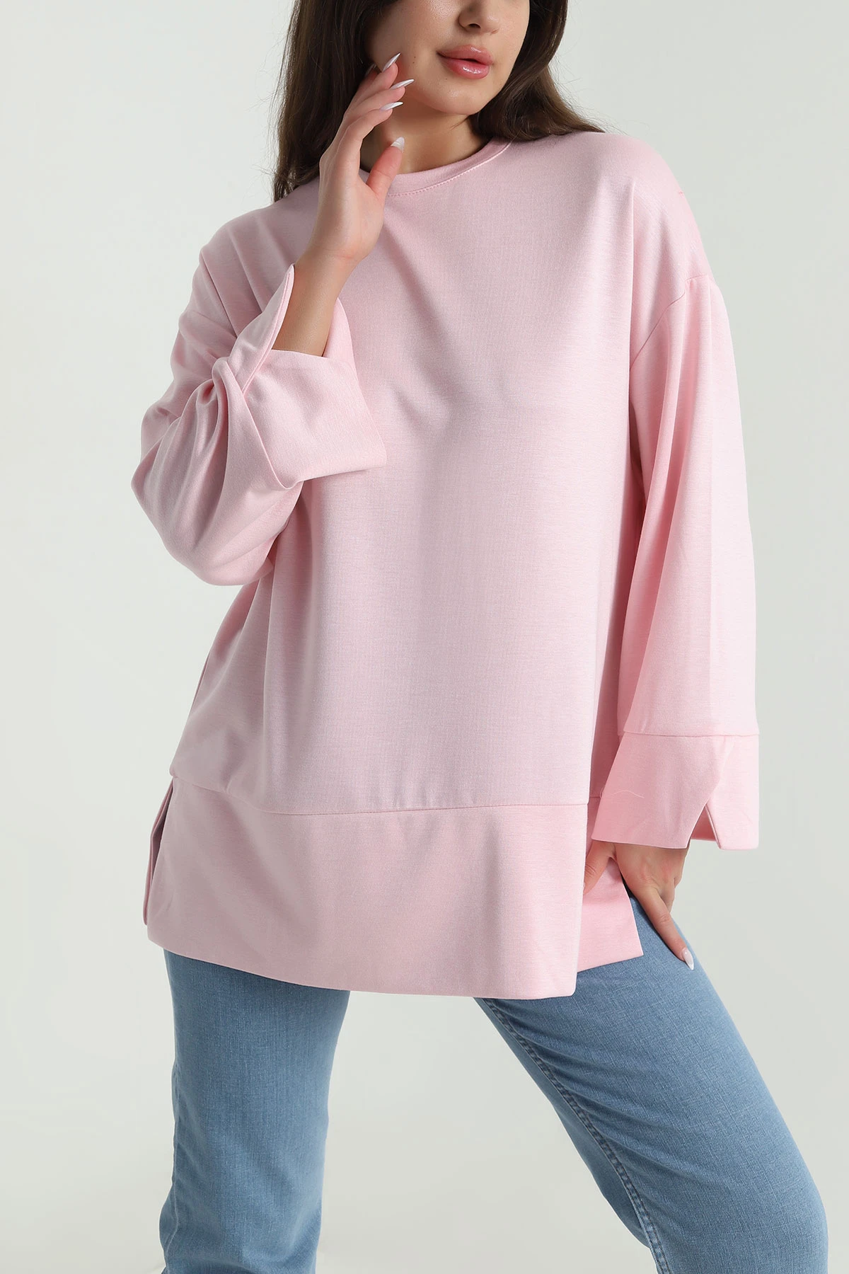 Pembe Etek Kol Yırtmaçlı Oysho Kadın Bluz 490350