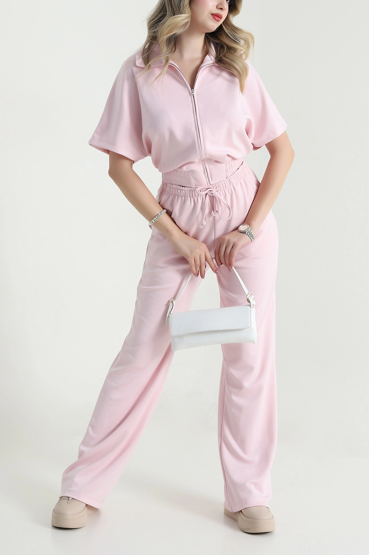 Pembe Fermuarlı Modal Kadın İkili Takım 478483