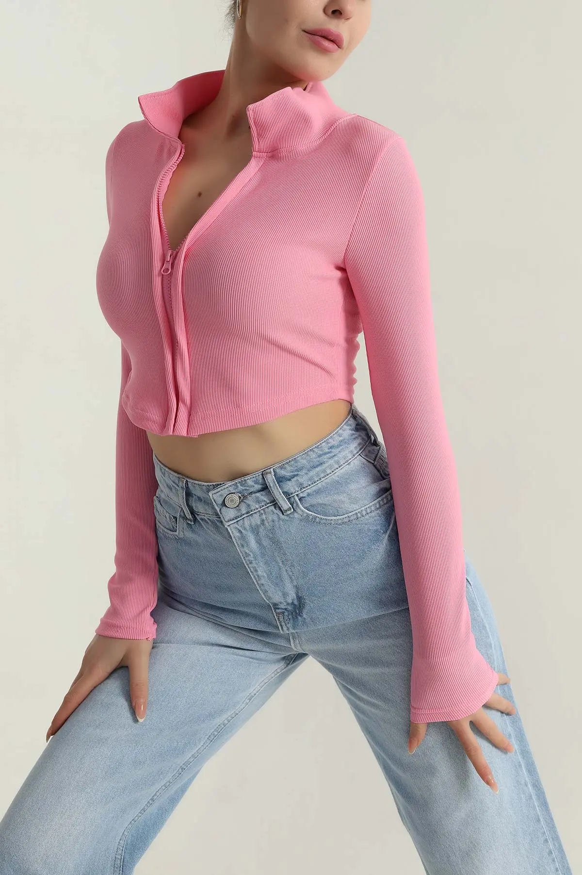 Pembe Fermuarlı Ottoman Kadın Bluz 406098