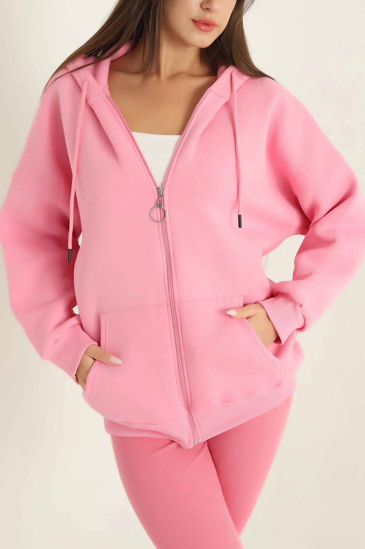 Pembe Fermuarlı Şardonlu Bayan Sweat 292164
