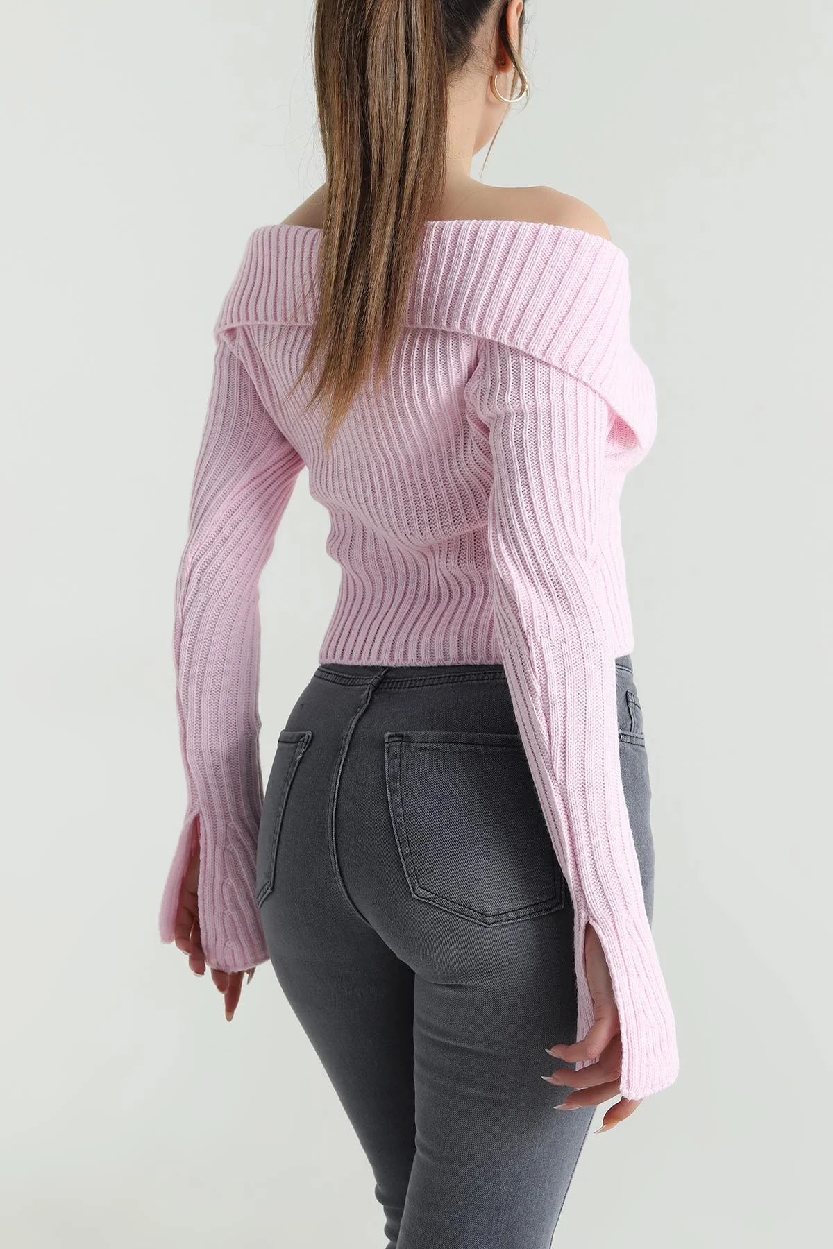 Pembe Fermuarlı Triko Kadın Kazak Hırka 489539