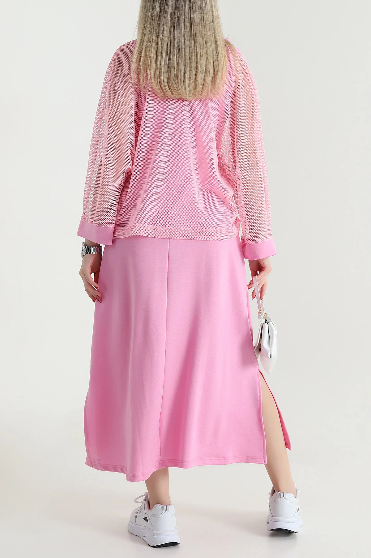 Pembe Fileli Ceket Modal Elbise İkili Takım 468215