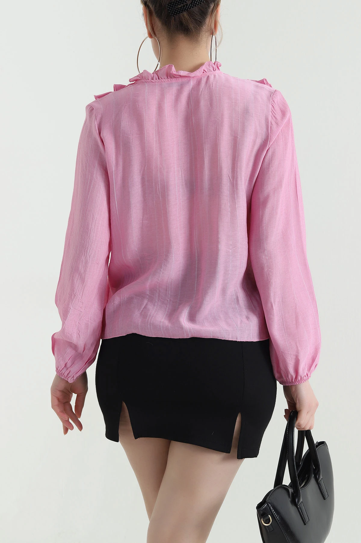 Pembe Fırfırlı Transparan Kadın Bluz 440342