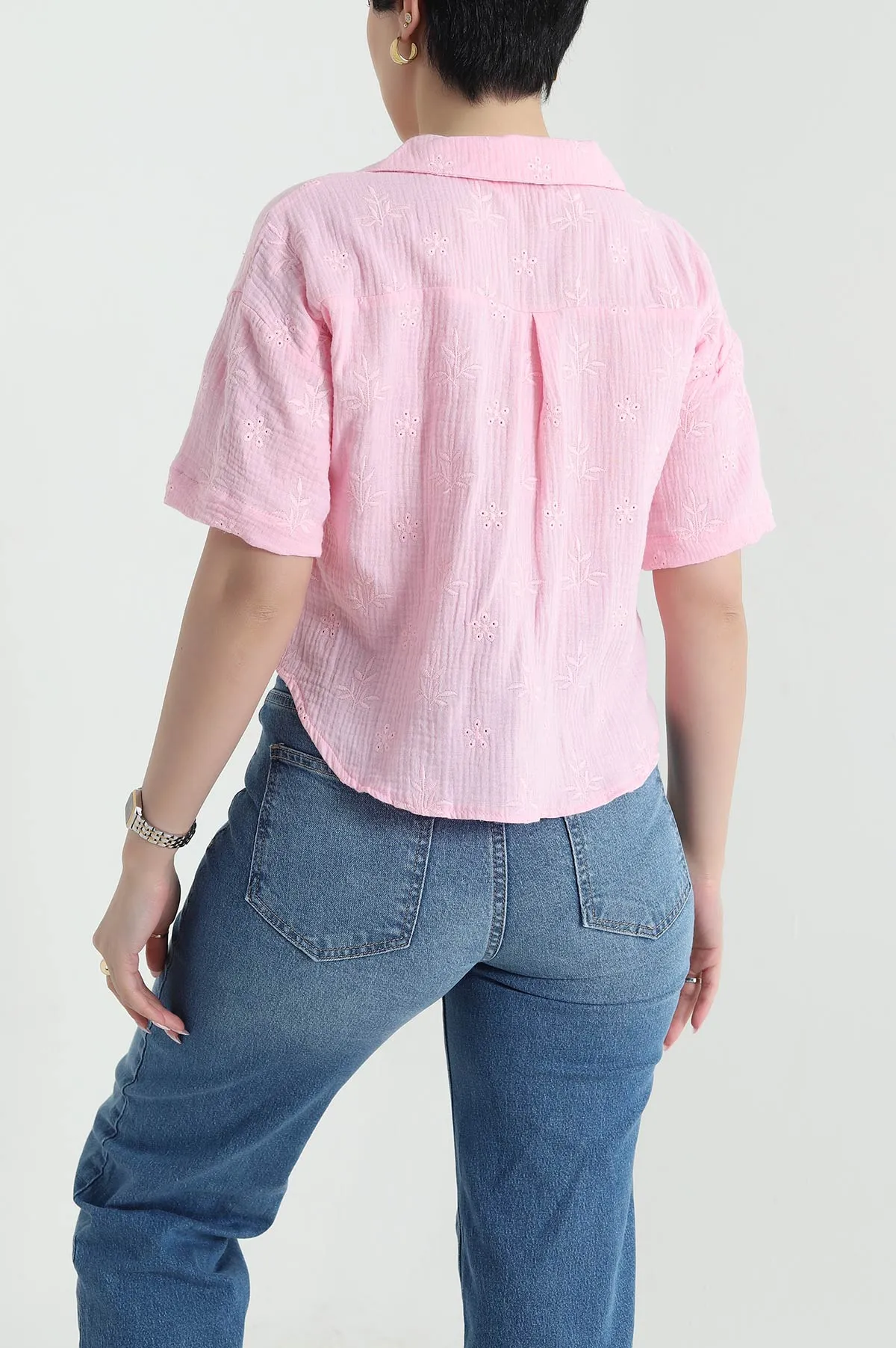 Pembe Fistolu Müslin Kadın Gömlek 456277