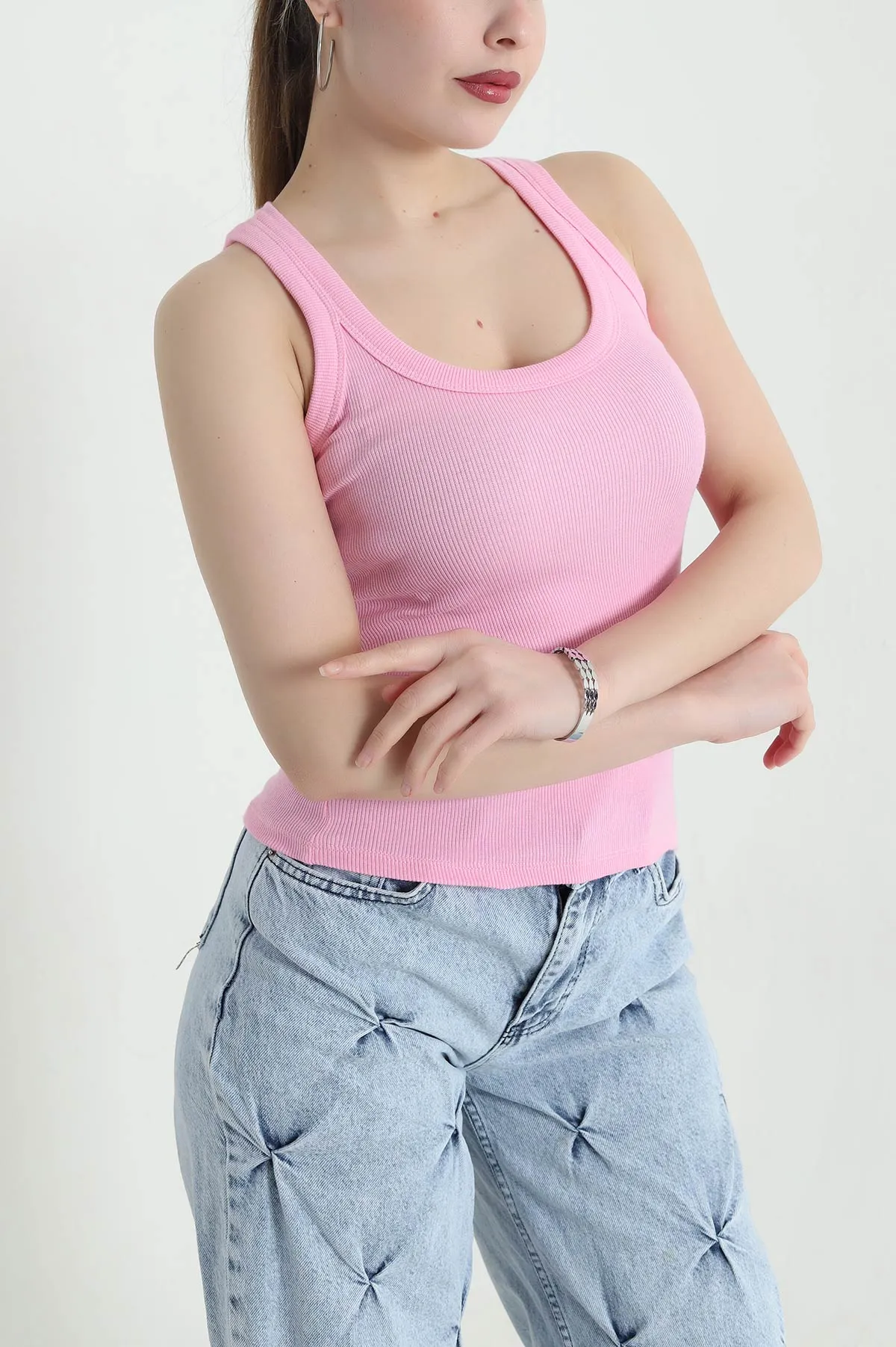 Pembe Fitilli Kolsuz Kadın Atlet 440512