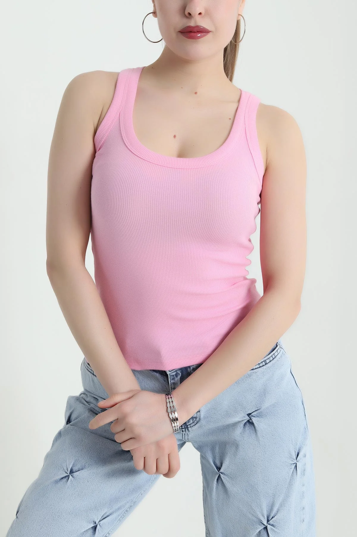 Pembe Fitilli Kolsuz Kadın Atlet 440512