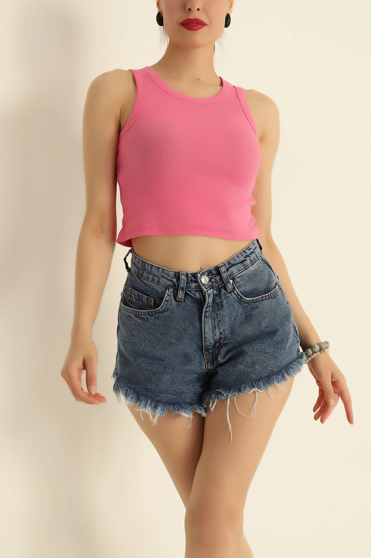 Pembe Fitilli Likralı Kadın Atlet 282754