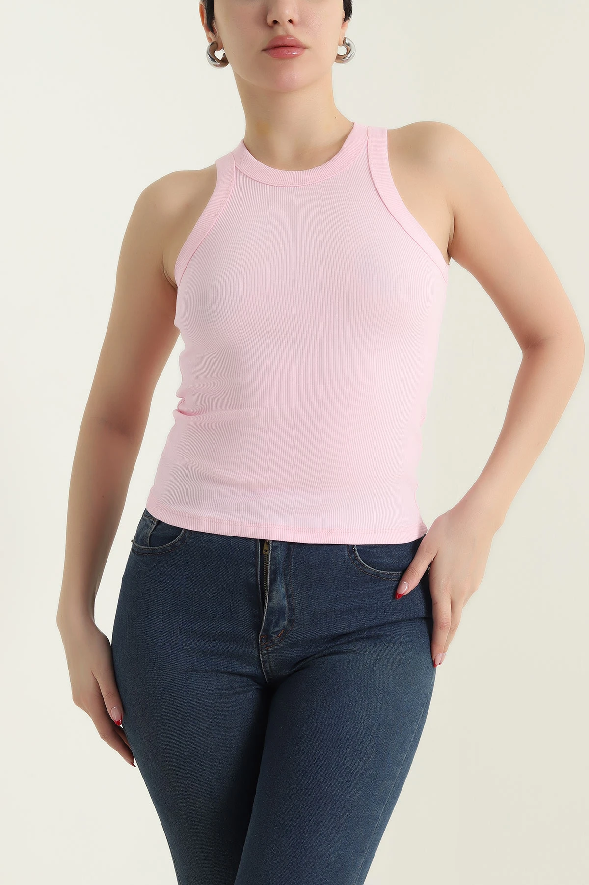 Pembe Fitilli Likralı Kadın Atlet 432171