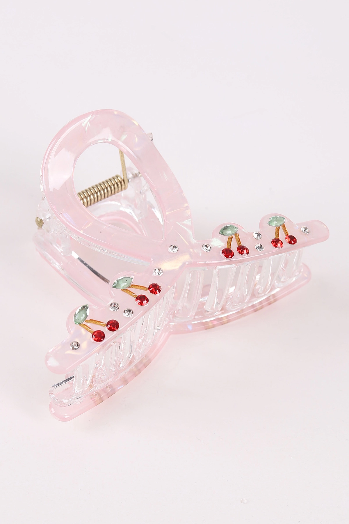 Pembe Fiyonk Model Üzeri Kiraz Figürlü  Kemik Mandal Toka 464288
