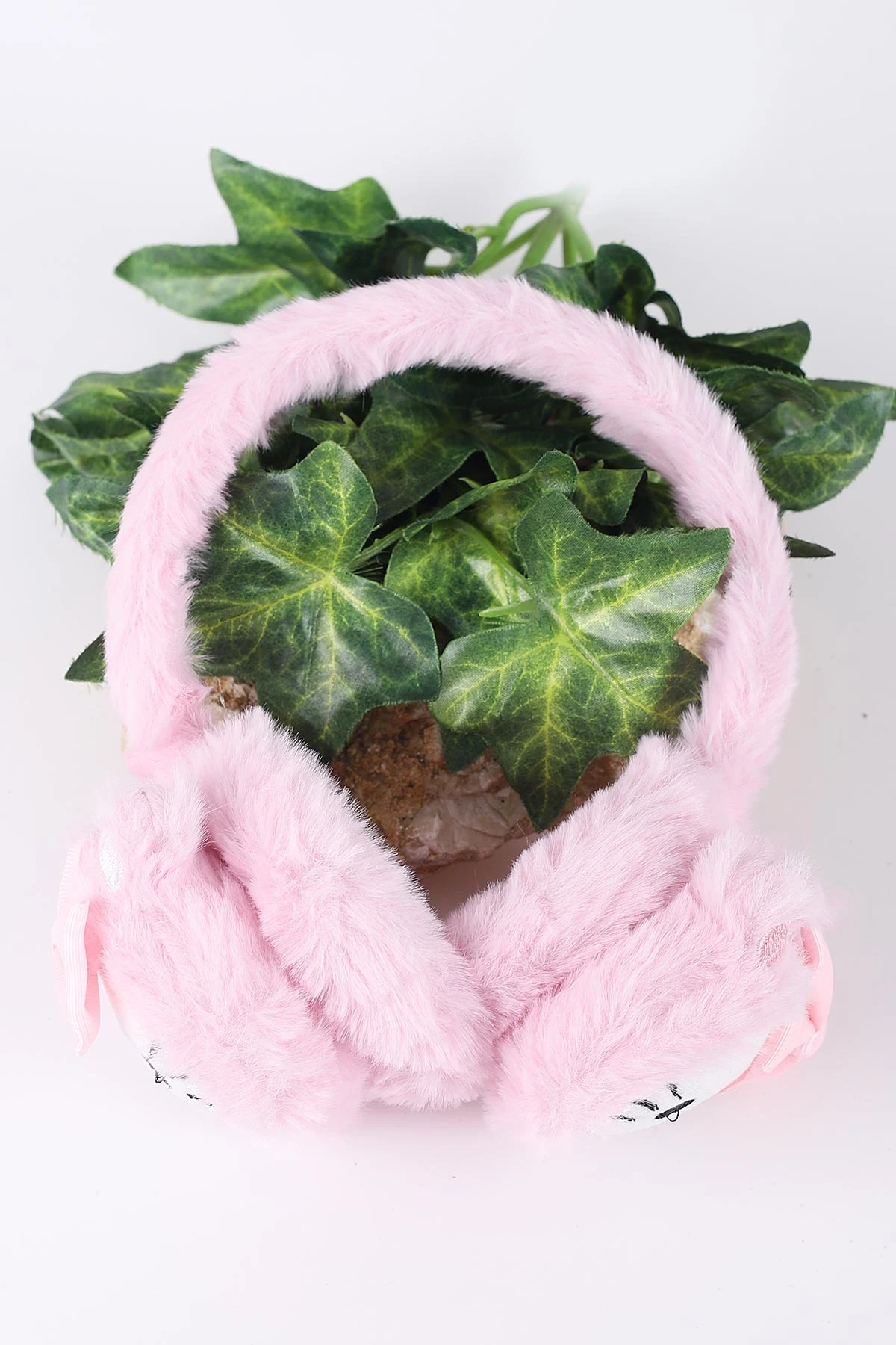 Pembe Fiyonklu Kedicik Nakışlı Peluş Çocuk Kulaklık 410847