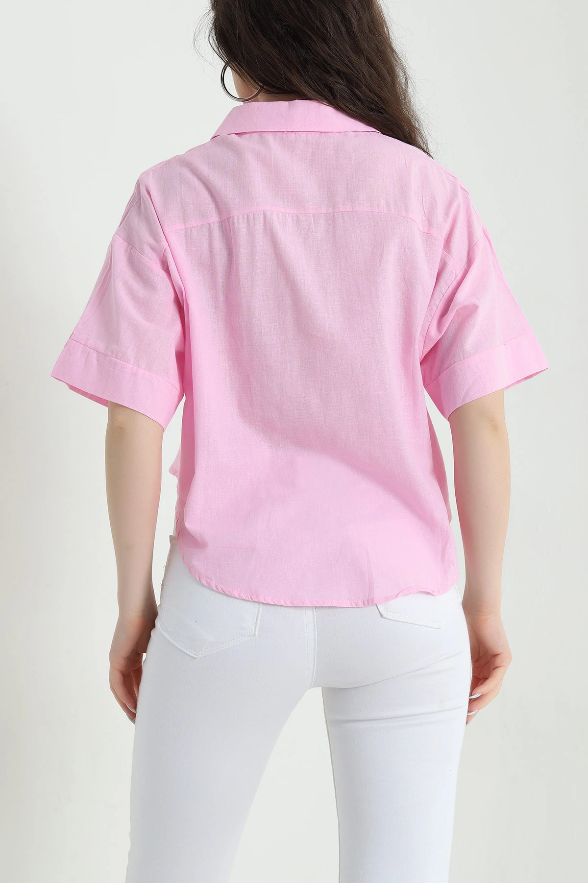 Pembe Flam Keten Kadın Gömlek 448260