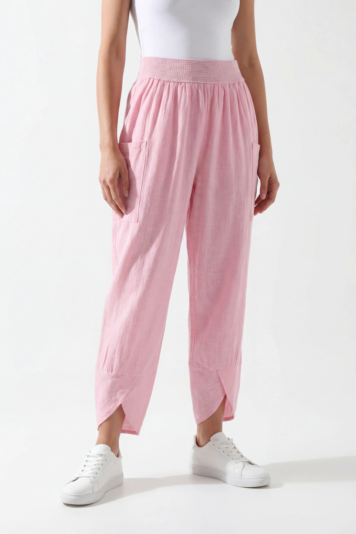 Pembe Flam Keten Kadın Pantolon 450808