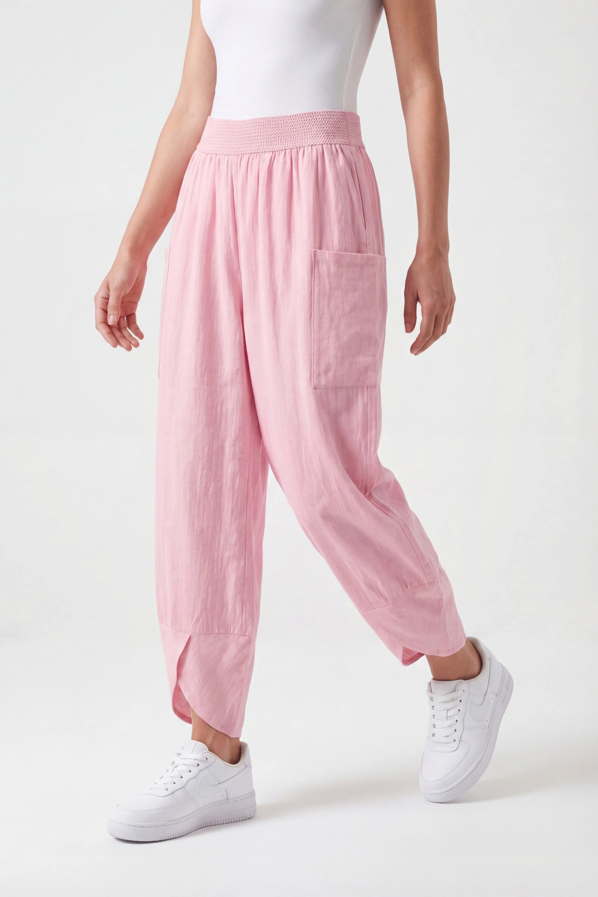 Pembe Flam Keten Kadın Pantolon 450808