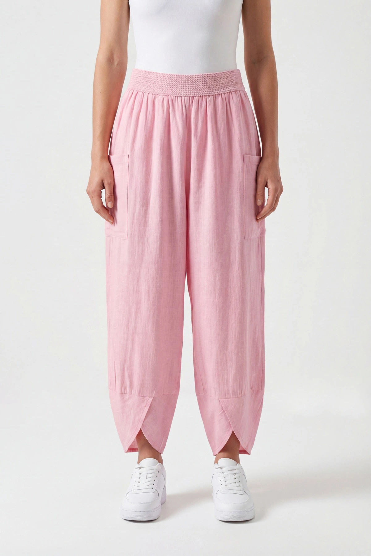 Pembe Flam Keten Kadın Pantolon 450808