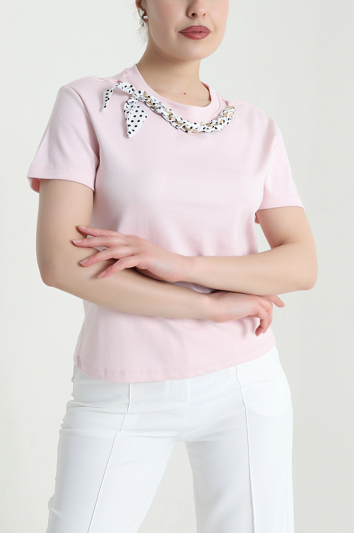 Pembe Fuarlı Tasarım Kadın Bluz 453159