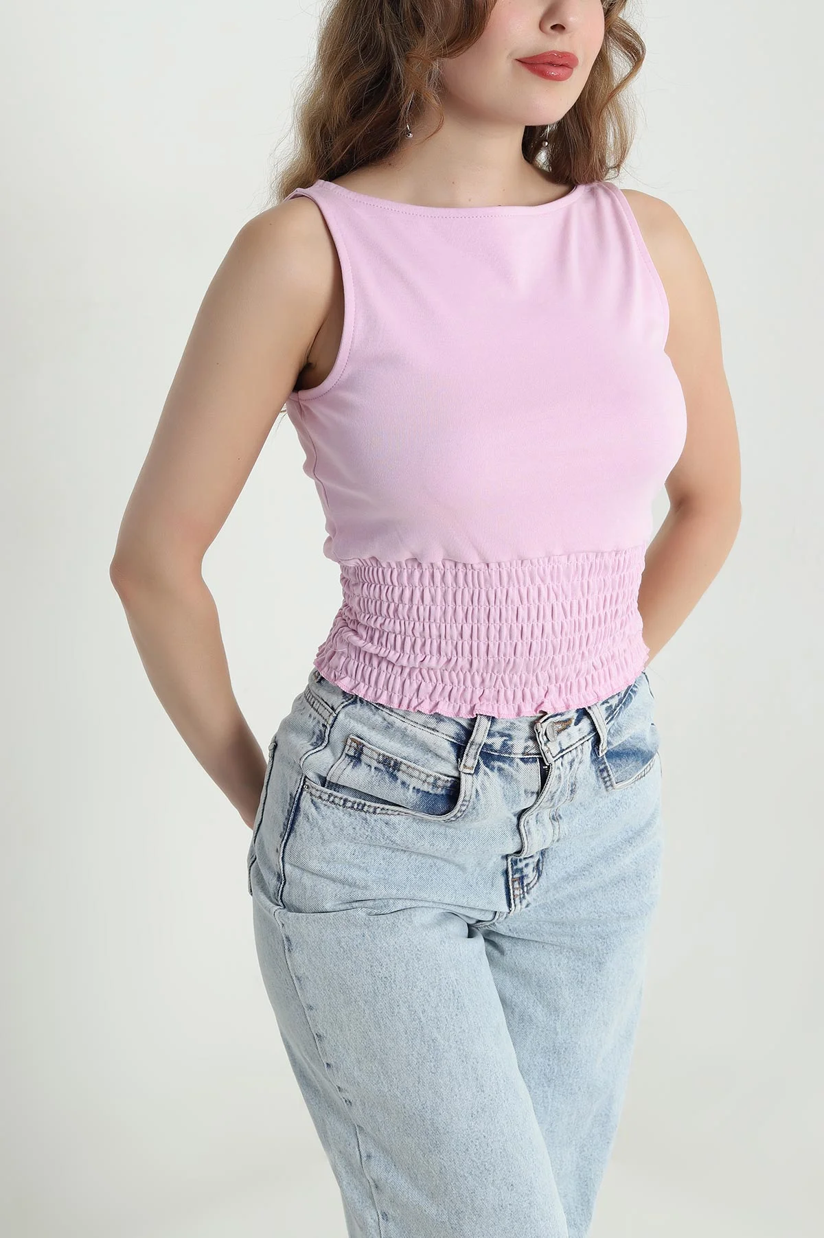 Pembe Gipeli Kolsuz Kadın Bluz 479757