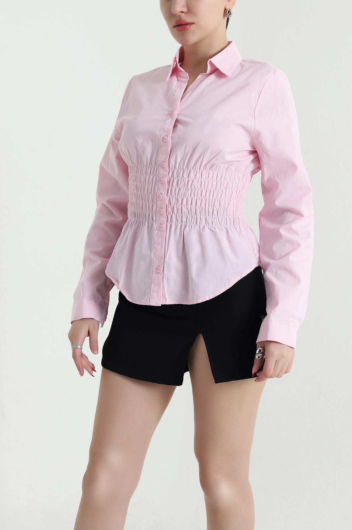 Pembe Gipeli Poplin Kadın Bluz 441413