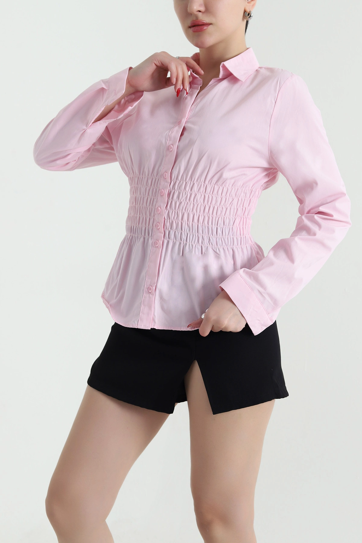 Pembe Gipeli Poplin Kadın Bluz 441413
