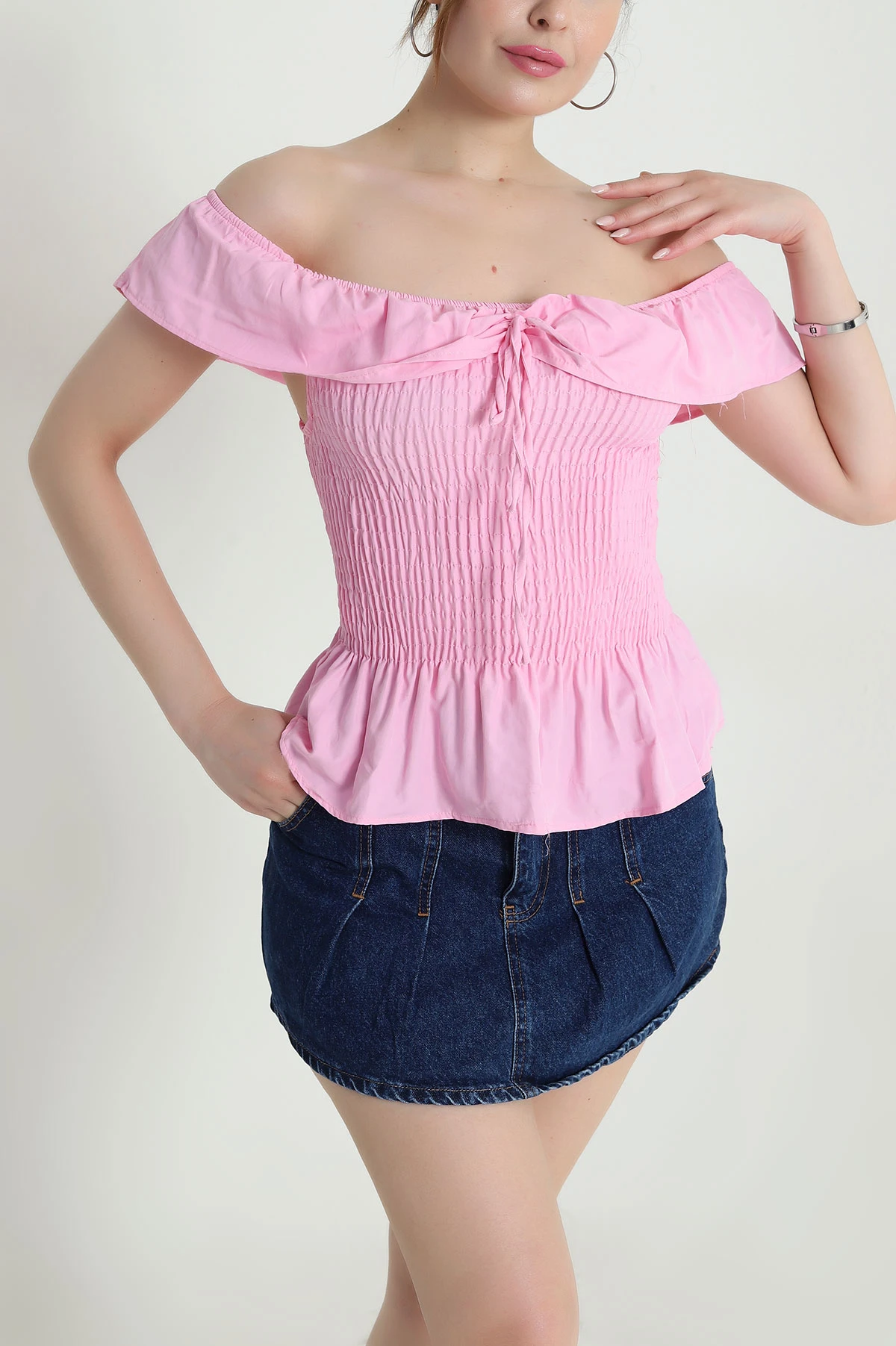 Pembe Gipeli Poplin Kadın Bluz 473562