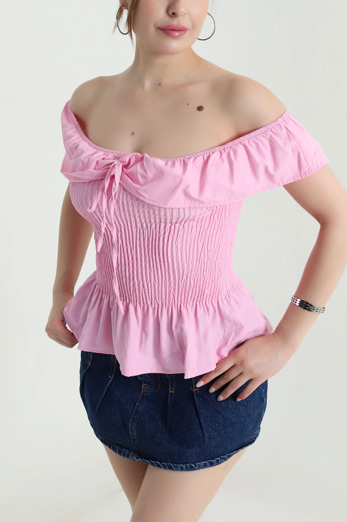 Pembe Gipeli Poplin Kadın Bluz 473562