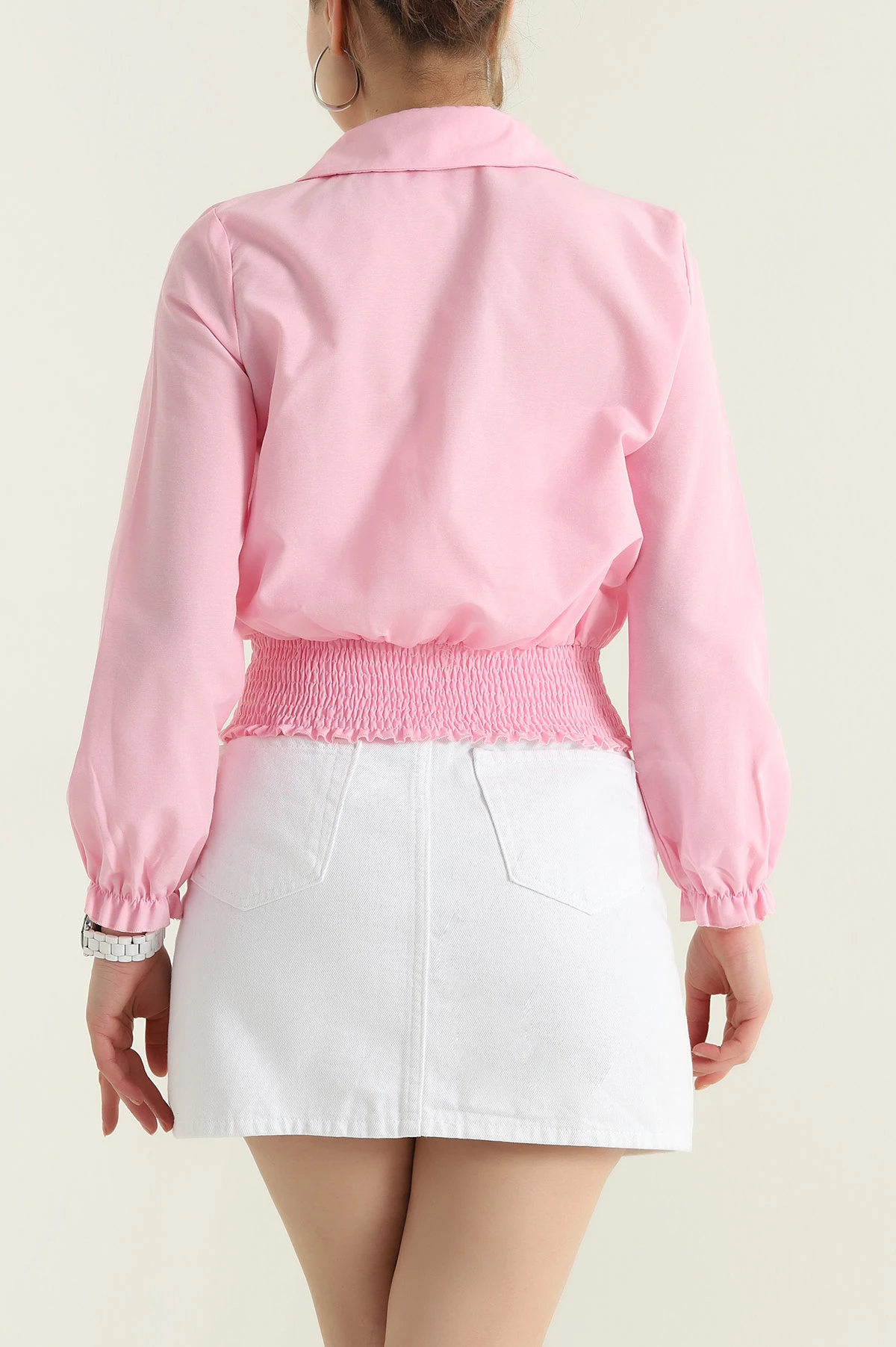 Pembe Gipeli Poplin Kadın Gömlek Bluz 436995