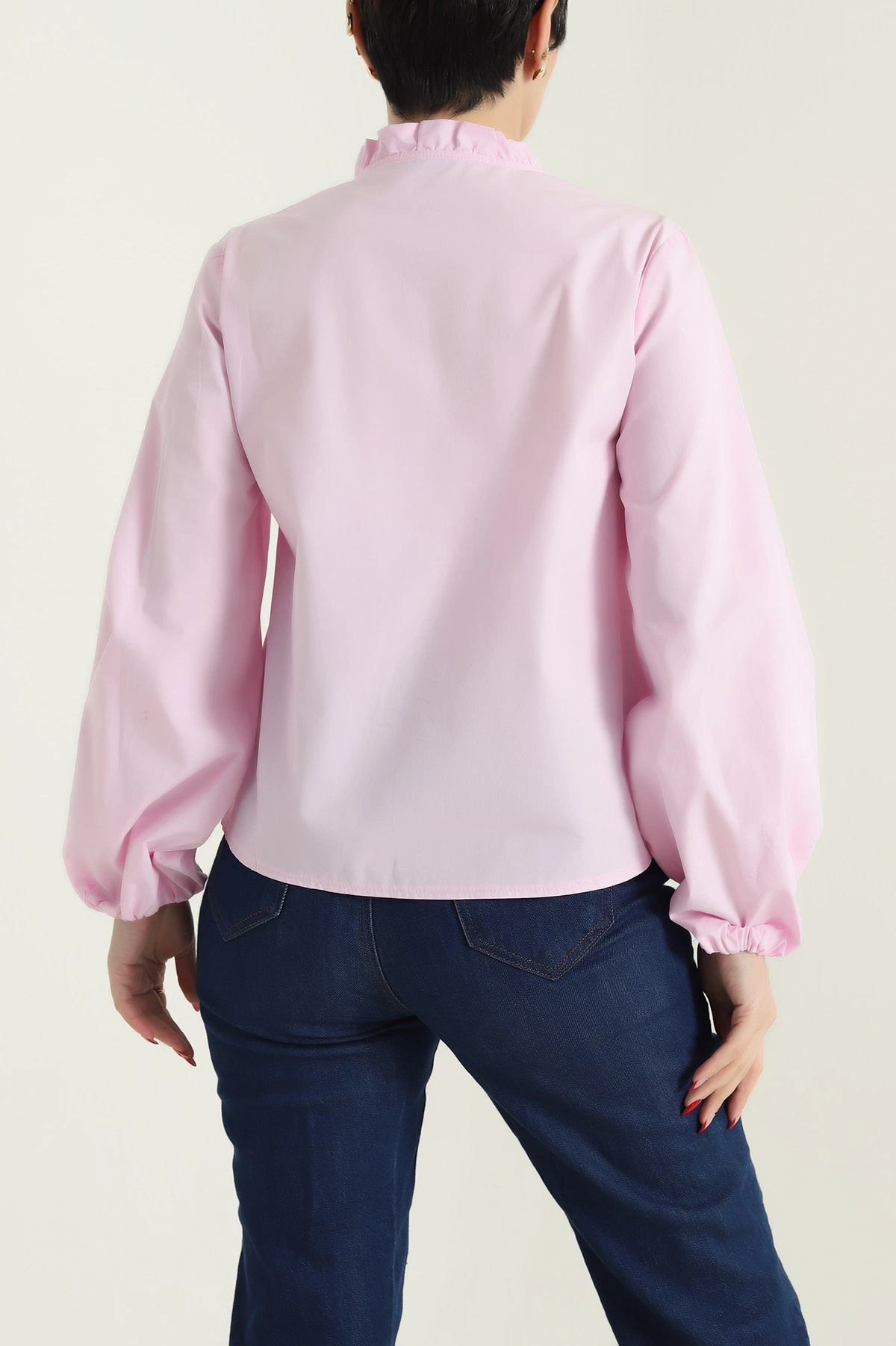 Pembe Gizli Patlı Poplin Kadın Gömlek Bluz 435738