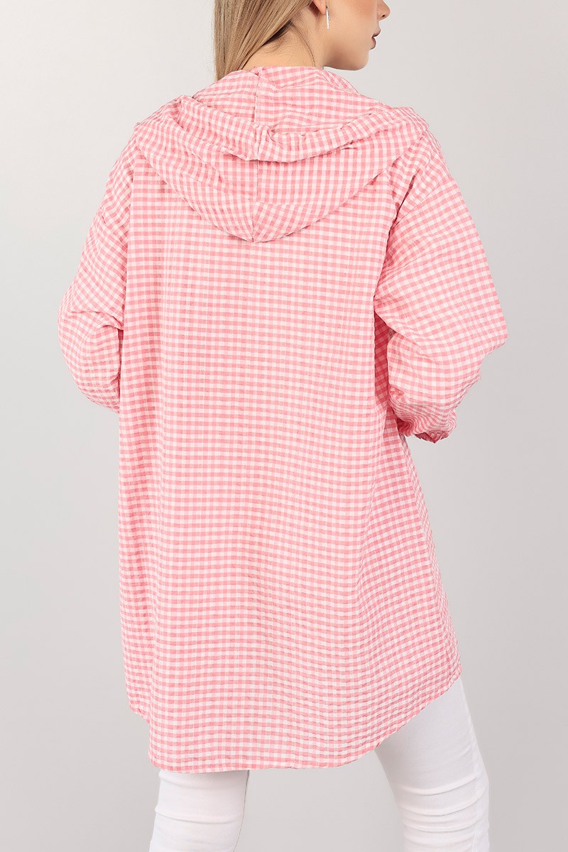 Pembe Gofre Kumaş Dokuma Gömlek Tunik 101590