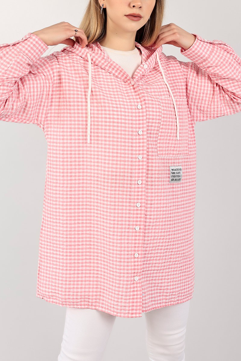 Pembe Gofre Kumaş Dokuma Gömlek Tunik 101590