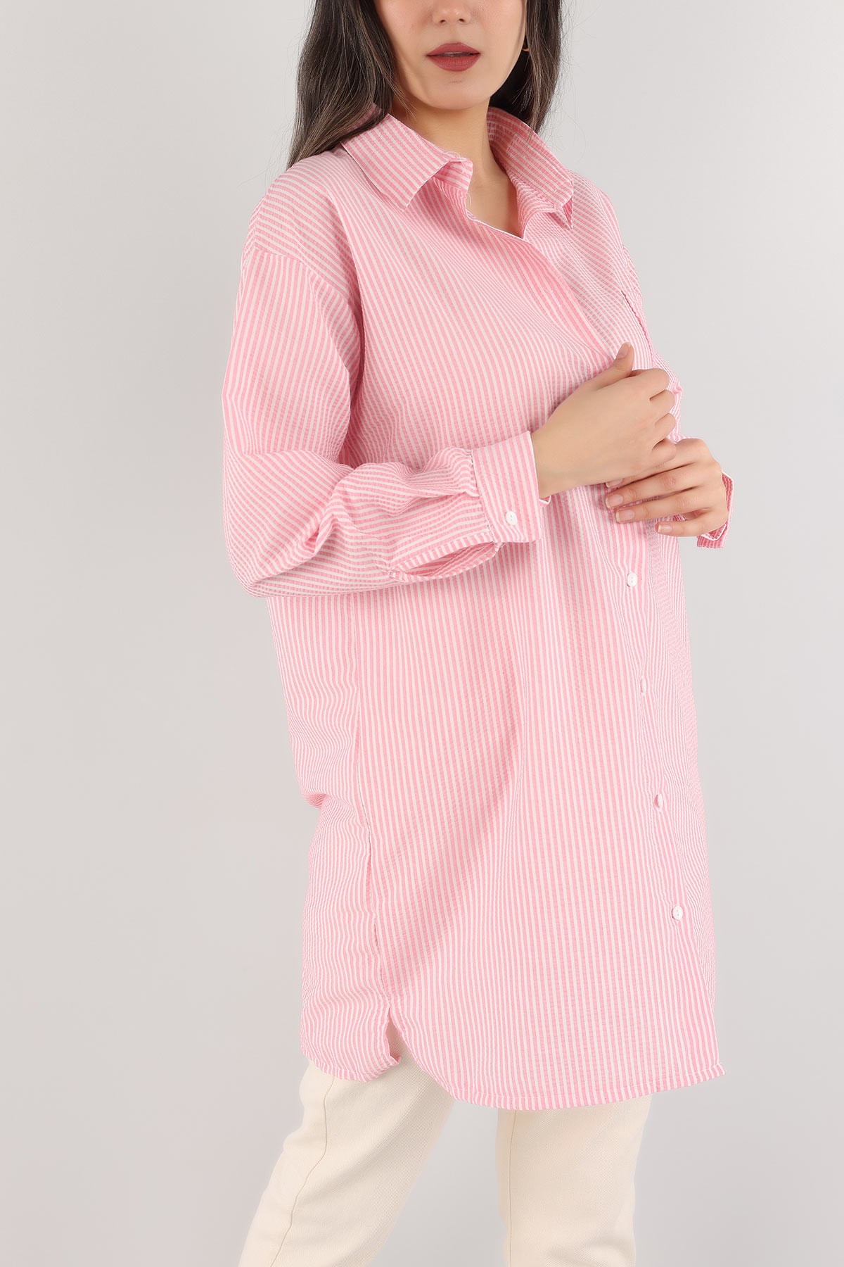 Pembe Gofre Kumaş Gömlek Tunik 171516