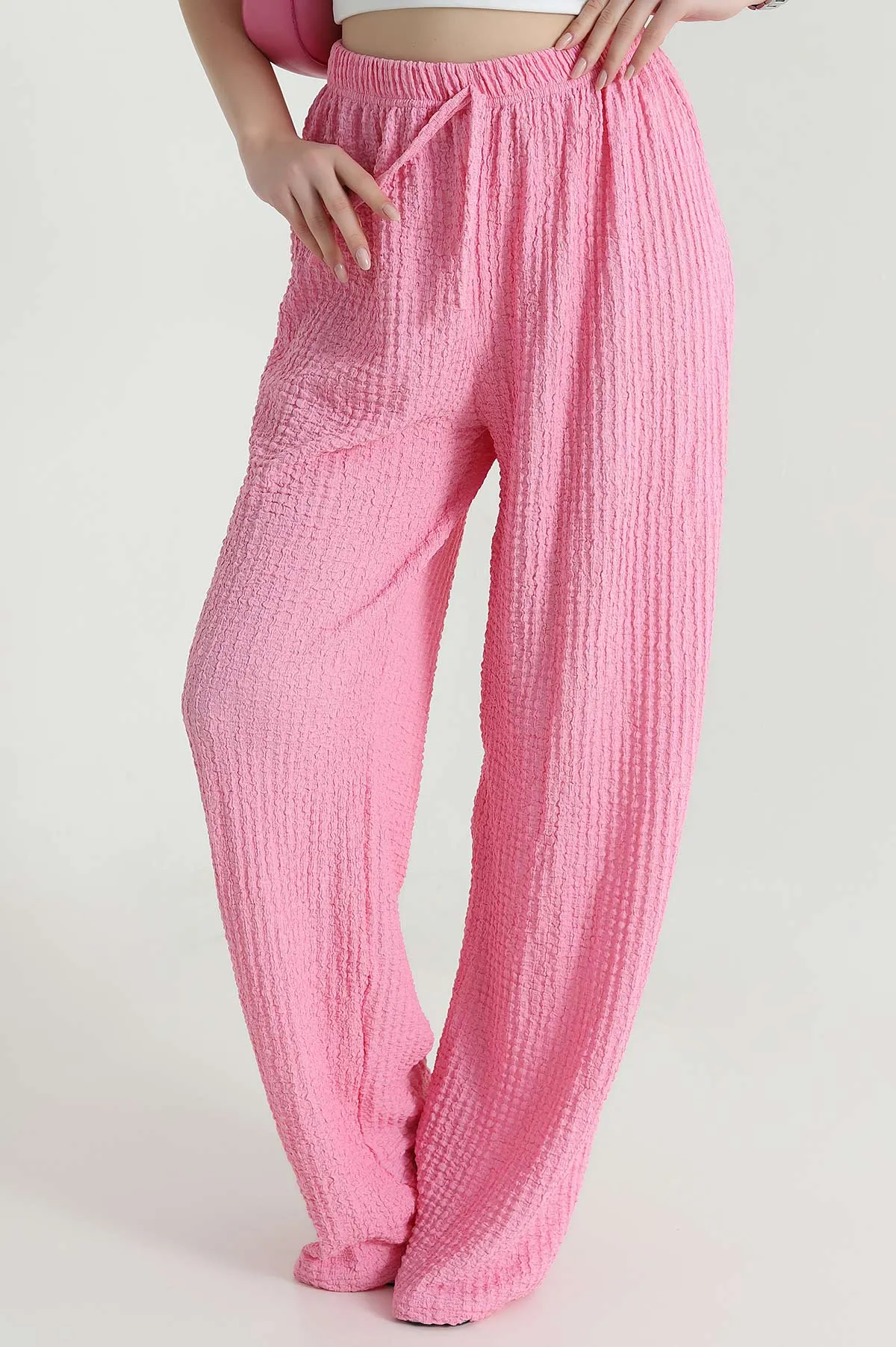 Pembe Gofre Palazzo Kadın Pantolon 466096